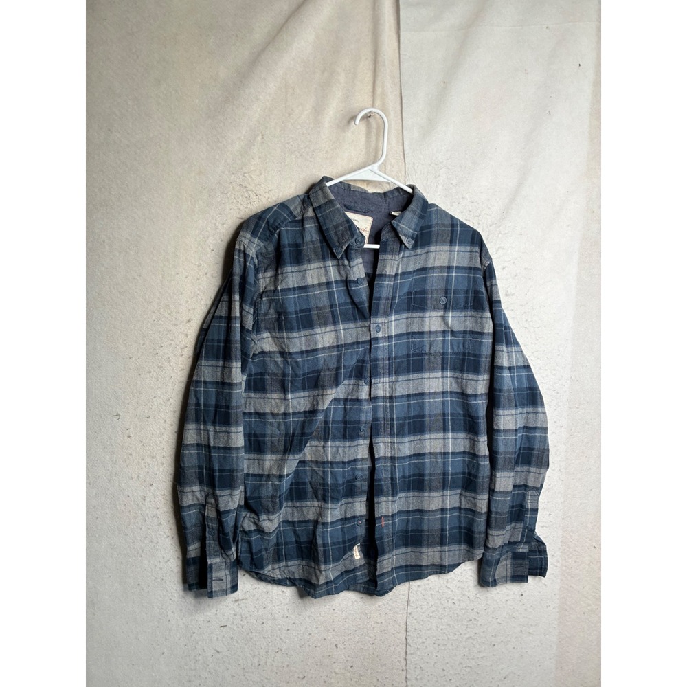 Weatherproof Vintage Mens Blue Grey Plaid Flannel Button Down Shirt Medium 9107